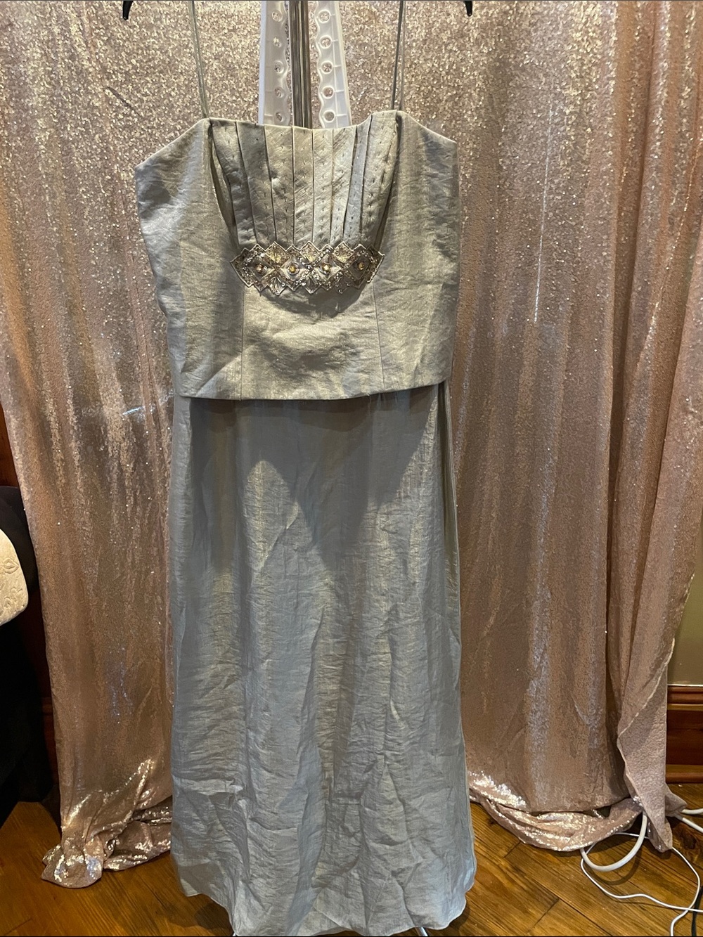 Light olive Strapless Beaded Evening Dress